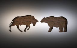 Applikation der Symbole eines Bulle und Bär benutzt in der Börse Wiedergabe 3d lizenzfreie abbildung Applikation der Symbole eines Bulle und Bär benutzt in der Börse Wiedergabe 3d lizenzfreie abbildung