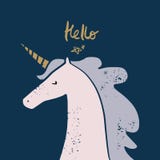Applique tirado do unicórnio dos desenhos animados do vetor mão bonito ilustração royalty free Applique tirado do unicórnio dos desenhos animados do vetor mão bonito ilustração royalty free