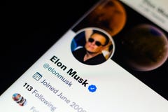 April 11, 2022, Brazil. In this photo illustration the official profile of Elon Musk on the social network Twitter. The