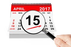 15 april 2013 kalender med förstoringsapparat på en vitbakgrund 15 april 2017 kalender med förstoringsapparaten arkivfoto 15 april 2013 kalender med förstoringsapparat på en vitbakgrund 15 april 2017 kalender med förstoringsapparaten arkivfoto