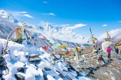 12 April 2018 - Nepal ::prayer flag and stupa on the mountain Stock Photos 12 April 2018 - Nepal ::prayer flag and stupa on the mountain Stock Photos