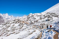 8 April 2018 - Nepal ::trekker are trekking on the snow mountain Royalty Free Stock Image 8 April 2018 - Nepal ::trekker are trekking on the snow mountain Royalty Free Stock Image