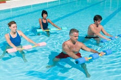 Aqua gym fitness exercise with water dumbbell