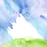 Aquarela azul, fundo verde, mancha, gota, respingo da pintura azul, verde Céu azul da aquarela, grama verde, monte Sum?rio ilustração do vetor Aquarela azul, fundo verde, mancha, gota, respingo da pintura azul, verde Céu azul da aquarela, grama verde, monte Sum?rio ilustração do vetor