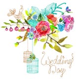 Aquarellblumenhintergrund mit Vogelkäfigen für schönes desig stock abbildung Aquarellblumenhintergrund mit Vogelkäfigen für schönes desig stock abbildung