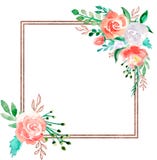Aquarellblumenrahmen mit goldener Bronzegrenze - Blumenillustration f?r die Heirat, Jahrestag, Geburtstag, Einladungen, romantisc lizenzfreie abbildung Aquarellblumenrahmen mit goldener Bronzegrenze - Blumenillustration f?r die Heirat, Jahrestag, Geburtstag, Einladungen, romantisc lizenzfreie abbildung