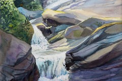 Aquarelllandschaftsursprüngliche Malerei bunt vom Wasserfall lizenzfreie abbildung Aquarelllandschaftsursprüngliche Malerei bunt vom Wasserfall lizenzfreie abbildung