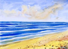 Aquarellmeerblick malend bunt von der Seeansicht, Strand vektor abbildung Aquarellmeerblick malend bunt von der Seeansicht, Strand vektor abbildung