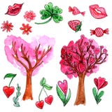 Aquarellsatz Elemente für Valentinsgruß ` s Tag lizenzfreie abbildung Aquarellsatz Elemente für Valentinsgruß ` s Tag lizenzfreie abbildung