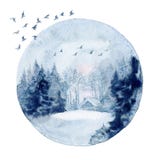 Aquarellwandkunst, Winterlandschaft vektor abbildung Aquarellwandkunst, Winterlandschaft vektor abbildung