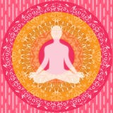 Arancia bianca di rosa umano della siluetta di posa di seduta della mandala di yoga illustrazione vettoriale Arancia bianca di rosa umano della siluetta di posa di seduta della mandala di yoga illustrazione vettoriale
