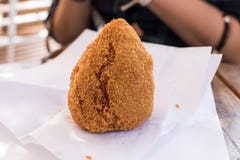 Arancino with ragù Sicilian gastronomic specialty stock images Arancino with ragù Sicilian gastronomic specialty stock images