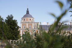 Aranjuez, Spain; November 12, 2018: Royal palace side facade acess gate and garden stock image Aranjuez, Spain; November 12, 2018: Royal palace side facade acess gate and garden stock image