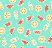 Arbuz, ananas i Pomarańczowy Tropikalnej owoc tła wzór, wektor Zdjęcia Stock Arbuz, ananas i Pomarańczowy Tropikalnej owoc tła wzór, wektor Zdjęcia Stock