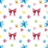 Archi rossi e blu, pollone della lecca-lecca di turbinio con il modello senza cuciture dei cuori royalty illustrazione gratis Archi rossi e blu, pollone della lecca-lecca di turbinio con il modello senza cuciture dei cuori royalty illustrazione gratis