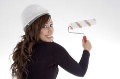 architect brush helmet paint woman Στοκ Φωτογραφία