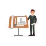 Architect Builder Character In Hard Hat Presenting A Project Of New Building Vector Illustration On A White Background Royalty Free Stock Images Architect Builder Character In Hard Hat Presenting A Project Of New Building Vector Illustration On A White Background Royalty Free Stock Images