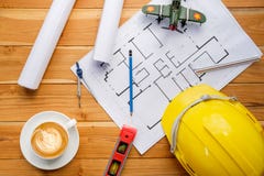 Architect Desk Project In Construction Site Royalty Free Stock Photography