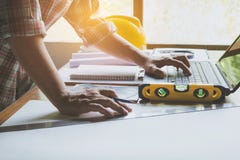Architect engineer working concept and construction tools or safety equipment on table. royalty free stock photo Architect engineer working concept and construction tools or safety equipment on table. royalty free stock photo