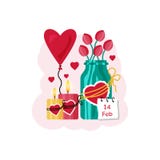 Ard romántico para el día de tarjeta del día de San Valentín Tulipanes en una poder, velas con los corazones y un globo en forma libre illustration Ard romántico para el día de tarjeta del día de San Valentín Tulipanes en una poder, velas con los corazones y un globo en forma libre illustration