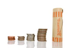 Argent de pièce de monnaie dans les piles avec l'emballage Argent de pièce de monnaie dans les piles avec l'emballage