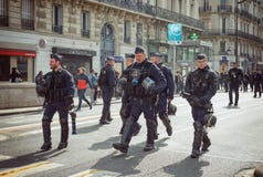 Armed riot police during yellow vests Gilets jaunes protest in Paris