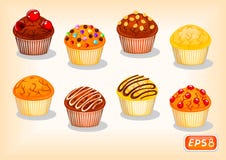 Delicious muffins with various decorations stock illustration Delicious muffins with various decorations stock illustration