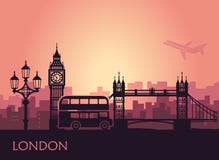 Arquitetura da cidade abstrata de Londres com as vistas no por do sol ilustração stock Arquitetura da cidade abstrata de Londres com as vistas no por do sol ilustração stock