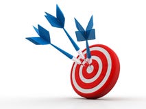 Arrow in target 3D. success hitting. Business concept. Isolated on white vector illustration Arrow in target 3D. success hitting. Business concept. Isolated on white vector illustration