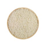 Arroz seco do jasmim na bacia de madeira isolada fotos de stock royalty free Arroz seco do jasmim na bacia de madeira isolada fotos de stock royalty free