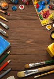 Art Concept And Paint Brush On Wood Stock Photos Art Concept And Paint Brush On Wood Stock Photos