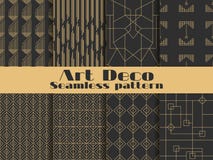 Art deco seamless pattern. Set retro backgrounds, gold and black color. Style 1920`s, 1930`s. Lines and geometric shapes. Vector royalty free illustration Art deco seamless pattern. Set retro backgrounds, gold and black color. Style 1920`s, 1930`s. Lines and geometric shapes. Vector royalty free illustration