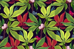 Art floral vector tropical pattern. Green leaves