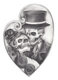 Art In Love Wedding Skull Day Of The Dead. Stock Image