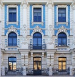 Art Nouveau arkitektur i Riga, Lettland royaltyfri foto Art Nouveau arkitektur i Riga, Lettland royaltyfri foto