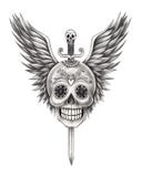 Art Skull Wings Sword Tattoo. Royalty Free Stock Images