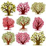 Art vector seasonal trees collection, can be used as design symbol on ecology and nature theme. Gardening theme, botany symbols. royalty free illustration Art vector seasonal trees collection, can be used as design symbol on ecology and nature theme. Gardening theme, botany symbols. royalty free illustration