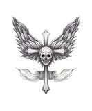 Art Wings Angel Skull Cross Tattoo. Stock Photo