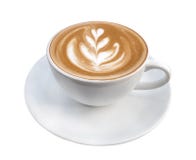 Arte calda del latte del caffè isolata su fondo bianco, percorso di ritaglio Fotografie Stock Libere da Diritti Arte calda del latte del caffè isolata su fondo bianco, percorso di ritaglio Fotografie Stock Libere da Diritti