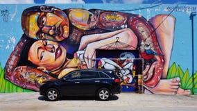 Arte de la calle de la pintada en la vecindad de Wynwood de Miami fotos de archivo Arte de la calle de la pintada en la vecindad de Wynwood de Miami fotos de archivo