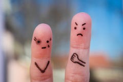 Arte del finger de la familia durante pelea Concepto de golpe del marido su esposa foto de archivo Arte del finger de la familia durante pelea Concepto de golpe del marido su esposa foto de archivo