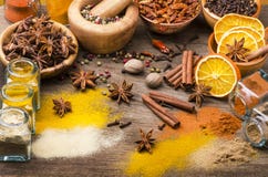 Arten von Gewürzen, von Farben und von Aromen Noch Leben 1 lizenzfreie stockbilder Arten von Gewürzen, von Farben und von Aromen Noch Leben 1 lizenzfreie stockbilder