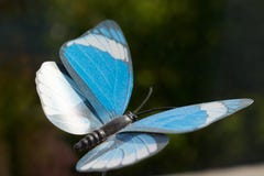 Artificial blue butterfly in pots