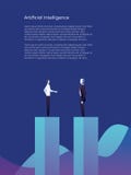 Artificial intelligence and human cooperation vector concept. Businessman offering handshake to ai robot in suit. Symbol stock illustration Artificial intelligence and human cooperation vector concept. Businessman offering handshake to ai robot in suit. Symbol stock illustration