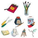 Artist and drawing set icons in cartoon style. Big collection of artist and drawing vector symbol stock illustration stock illustration Artist and drawing set icons in cartoon style. Big collection of artist and drawing vector symbol stock illustration stock illustration