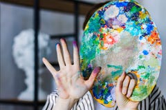 Young student artist at art workplace royalty free stock image Young student artist at art workplace royalty free stock image