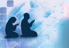 Artistic 3d rendering illustration of a muslim man and a woman praying as a unique artwork background vector illustration Artistic 3d rendering illustration of a muslim man and a woman praying as a unique artwork background vector illustration
