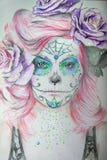 Hand drawn portrait of a beautiful girl with carnival mask