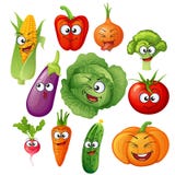 Artoon vegetable characters. Vegetable emoticons. Cucumber, tomato, broccoli, eggplant, cabbage, peppers, carrots, onions, pumpkin stock illustration Artoon vegetable characters. Vegetable emoticons. Cucumber, tomato, broccoli, eggplant, cabbage, peppers, carrots, onions, pumpkin stock illustration
