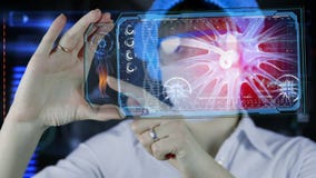 Arts met de futuristische tablet van het hudscherm Neuronen, hersenenimpulsen Medisch concept de toekomst stock videobeelden Arts met de futuristische tablet van het hudscherm Neuronen, hersenenimpulsen Medisch concept de toekomst stock videobeelden